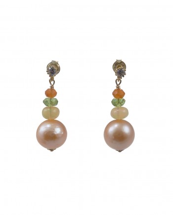 Designer pearl earrings peach pearls by Jewelry Olga Montreal Canada