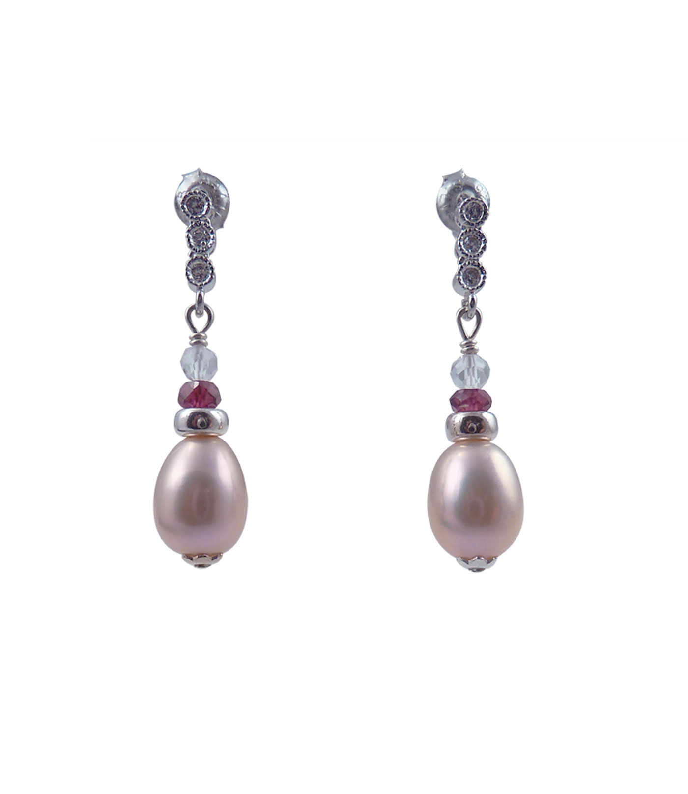 Pearl earrings lavender-silvery pearls. Modern pearl jewelry