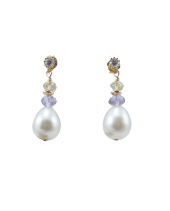 Designer pearl earrings citrine by Jewelry Olga Montreal Canada