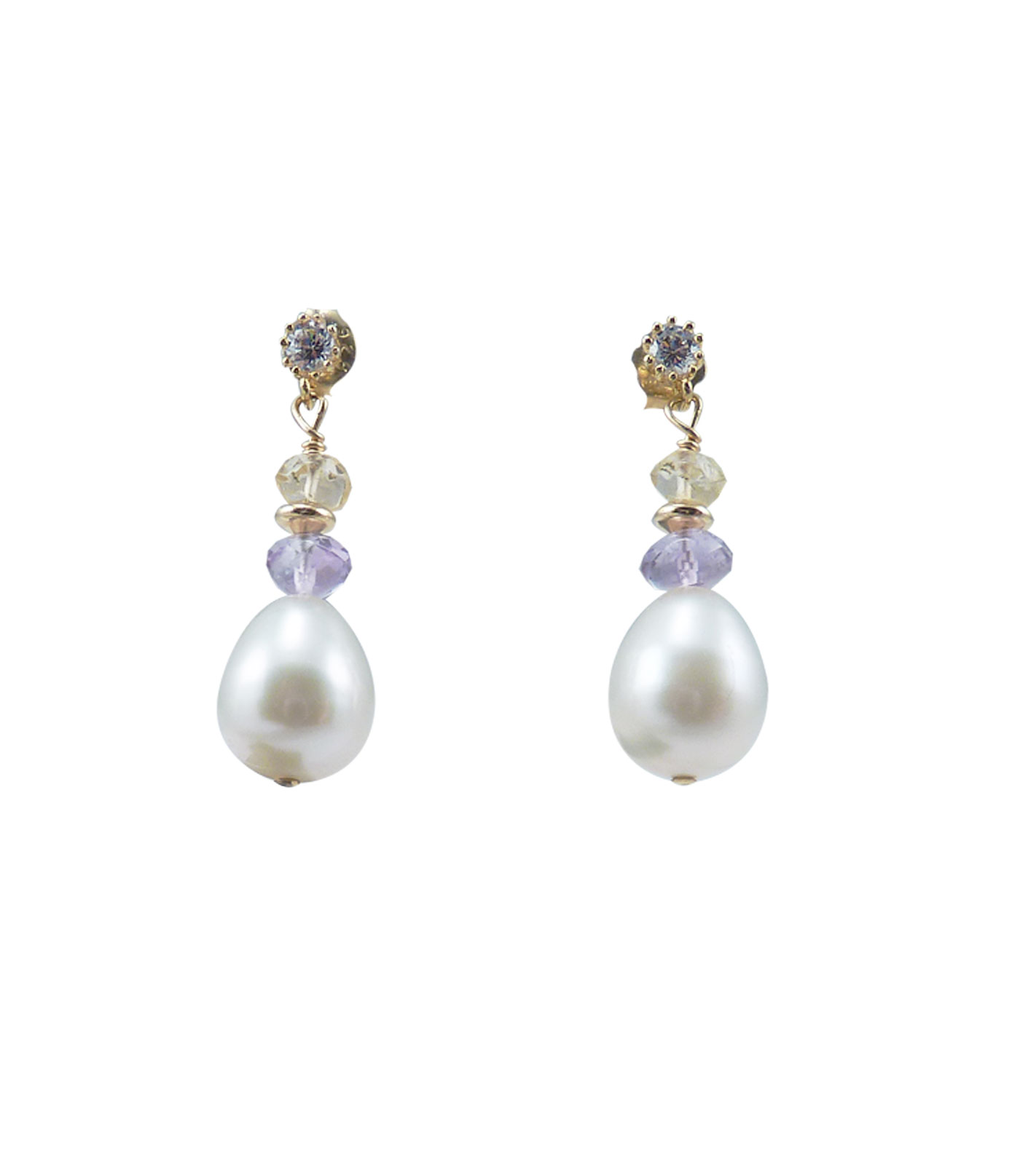 Designer pearl earrings citrine and amethyst are colored accents
