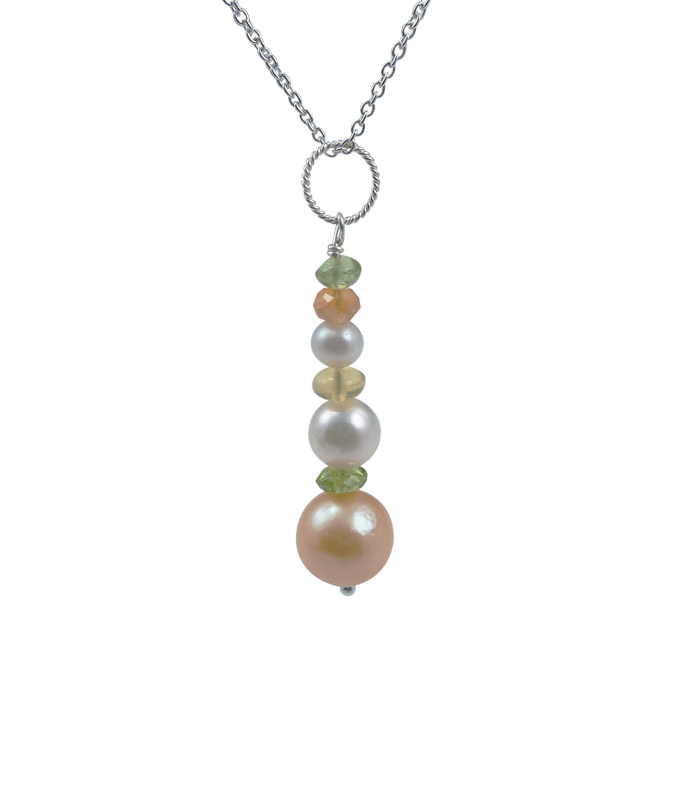 Pearl pendant necklace gemsas accent. Modern pearl jewelry