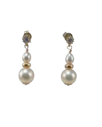 Dangling golden pearl earrings. Designed and created by Jewelry Olga Montreal Canada