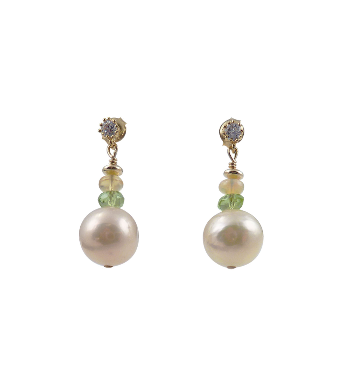 Designer pearl earrings light apricot golden pearls. Modern pearl jewelry