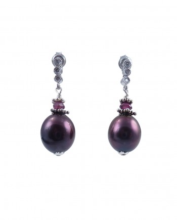 Designer pearl earrings black aubergine by Jewelry Olga Montreal Canada
