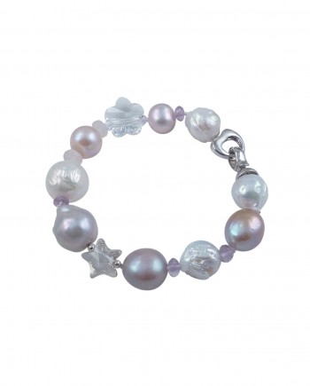 Pearl bracelet lilac amethyst as colored accent. Unique pearl jewelry designed and created by Jewelry Olga Montreal Canada