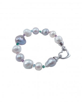 pearl bracelet blue topaz as colored accent. Unique pearl jewelry designed and created by Jewelry Olga Montreal Canada