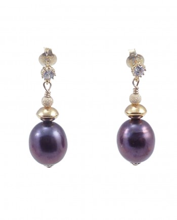 Designer pearl earrings oval black pearls by Jewelry Olga Montreal Canada