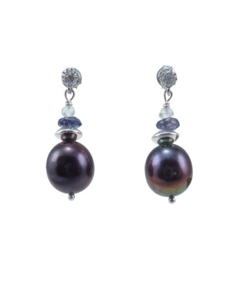 Designer pearl earrings iolite by Jewelry Olga Montreal Canada