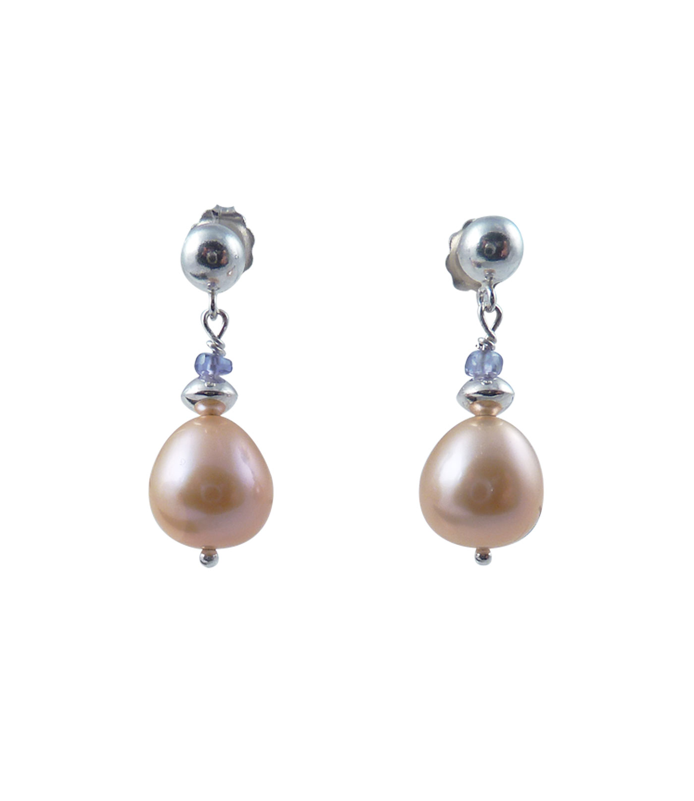 Pearl earrings tear-drop pink pearls. Modern pearl jewelry
