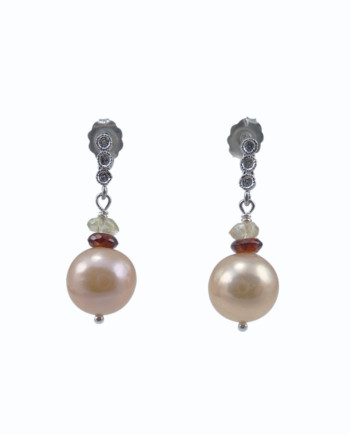 Designer pearl earrings peach by Jewelry Olga Montreal Canada