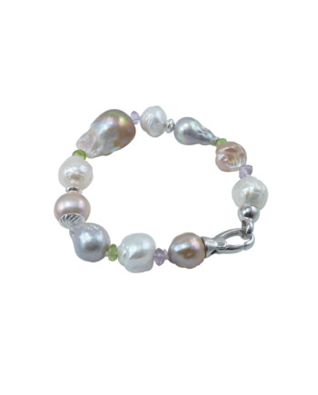 Pearl bracelet big central baroque pearl. Modern pearl jewelry by Jewelry Olga Montreal Canada