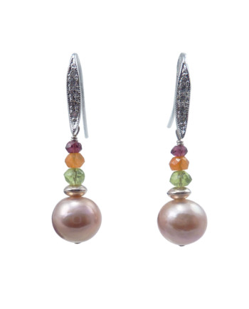 Designer pearl earrings pink pearls with golden iridescence by Jewelry Olga Montreal Canada
