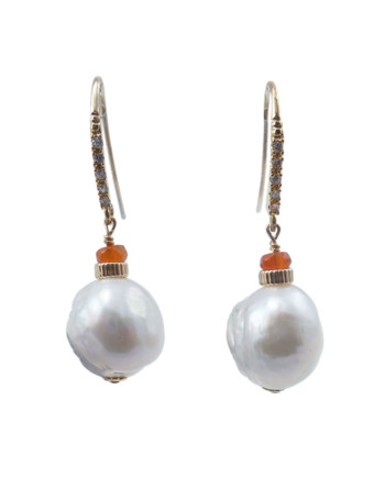 Designer pearl earrings agate accent by Jewelry Olga Montreal Canada