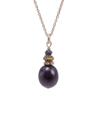 "Black" designer pearl pendant necklace by Jewelry Olga Montreal Canada