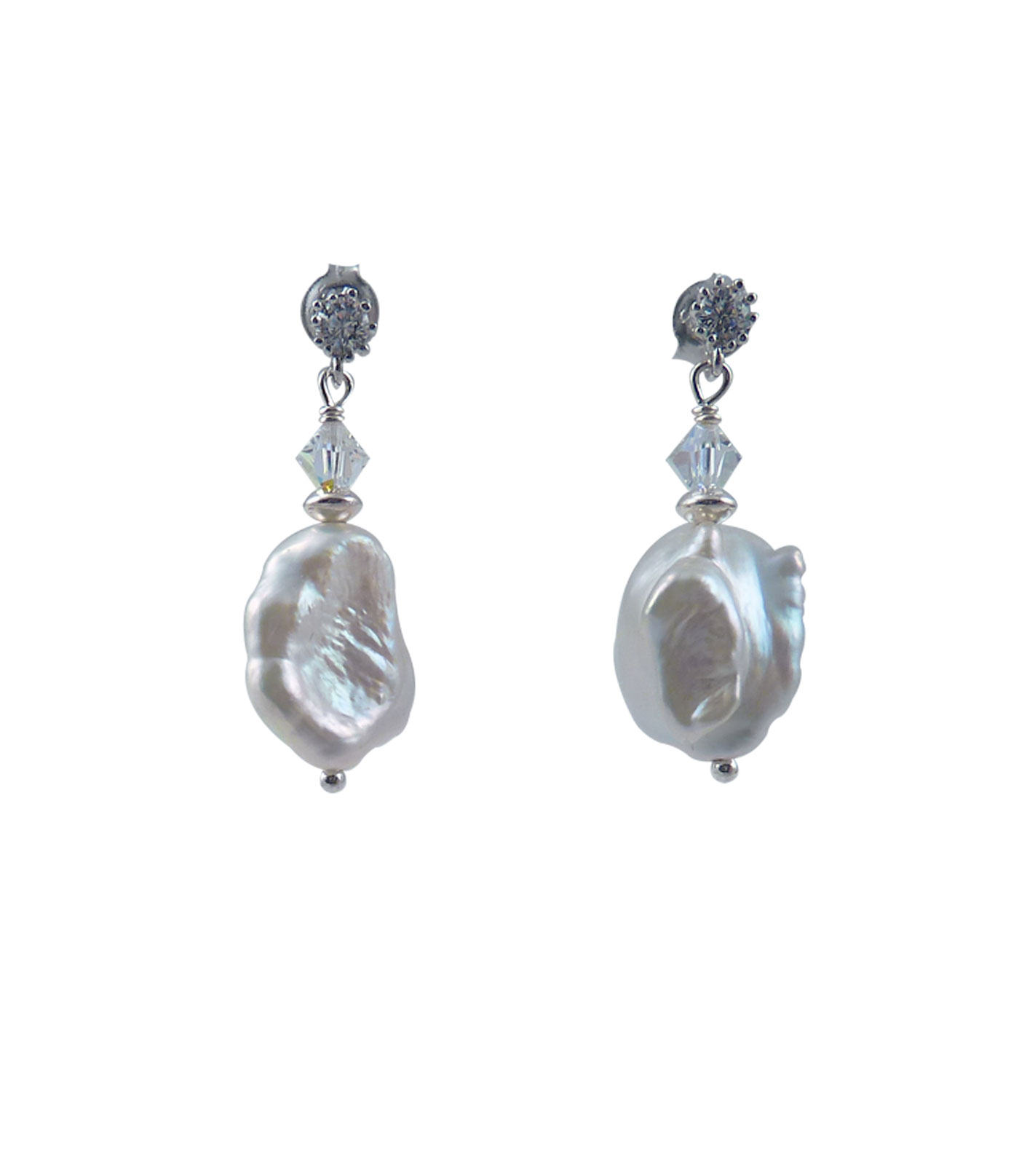 Pearl earrings white keshi pearls with Swarovski crystals