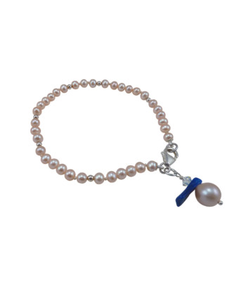 Pink pearl bracelet lapis lazuli accent designed and created by Jewelry Olga Montreal Canada
