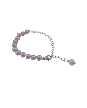 Pink pearl bracelet amethyst acccents and keshi pearl charm