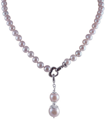 Pink pearl jewelry necklace features high quality pink pearls with a detachable pendant