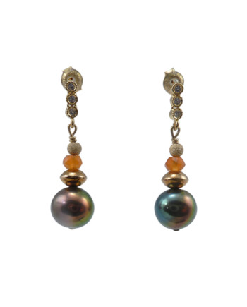 Pearl earrings carnelian as an accent.Designer pearl earrings. Modern pearl jewelry designed and created by Jewelry Olga Montreal Canada