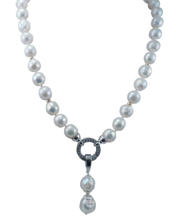 Pearl necklace big white Chinese Kasumi pearls. Wedding pearl jewelry by Jewelry Olga Montreal Canada