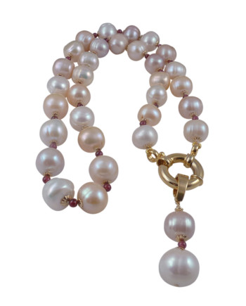 Pearl necklace garnet. Modern pearl jewelry designed and created by Jewelry Olga Montreal Canada