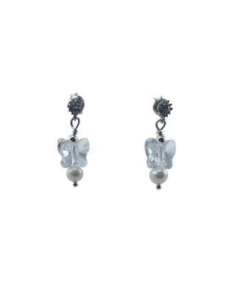 Pearl earrings butterfly Swarovski crystal. Modern pearl jewelry by Jewelry Olga Montreal Canada