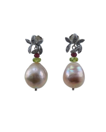 Designer pearl earrings light bronze Chinese Kasumi pearls. Modern pearl jewelry by Jewelry Olga Montreal Canada