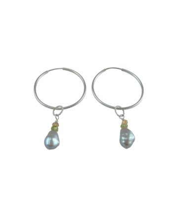 Hoop pearl earrings grey keshi pearls. Modern pearl jewelry designed and created by Jewelry Olga Montreal Canada