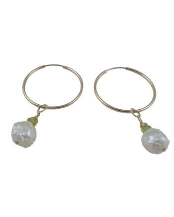 Hoop pearl earrings citrine, peridot. Modern pearl jewelry by Jewelry Olga Montreal Canada