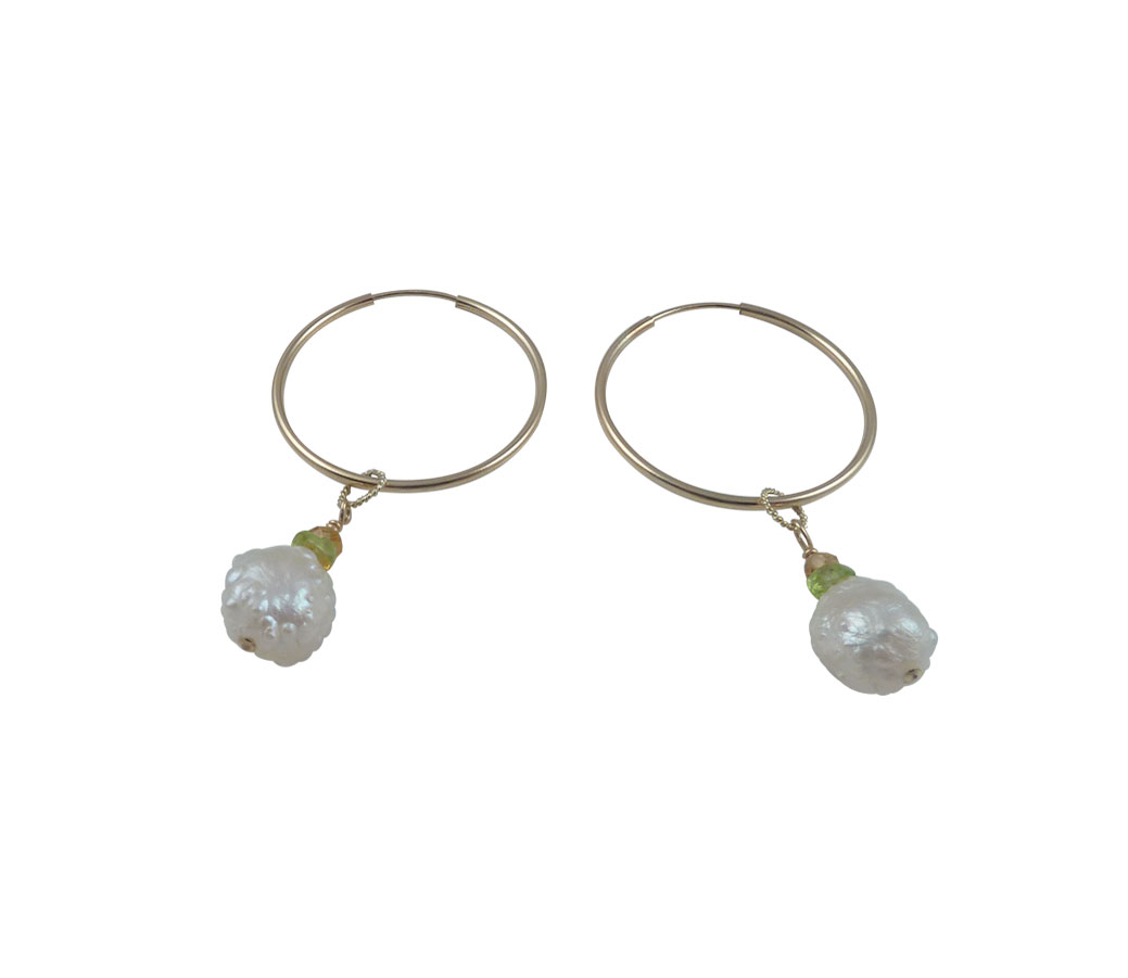 Hoop pearl earrings citrine, peridot as colord accents. Modern pearl ...