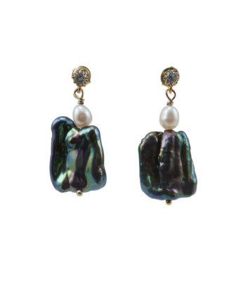Pearl earrings black keshi pearls. Modern pearl jewelry designed and created by Jewelry Olga Montreal Canada