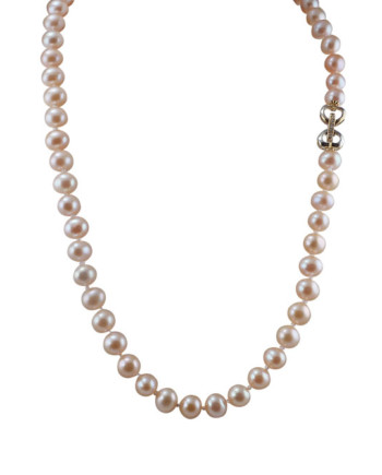 Classic pink pearl necklace designed and created by Jewelry Olga Montreal Canada