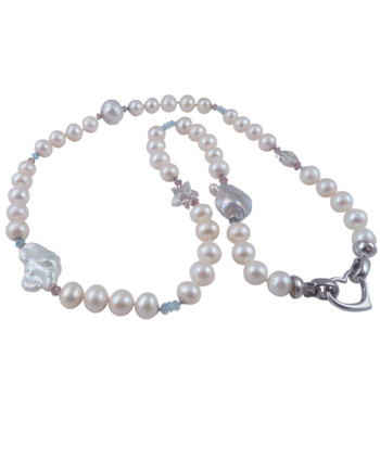 Designer white pearl necklace designed and created by Jewelry Olga Montreal Canada