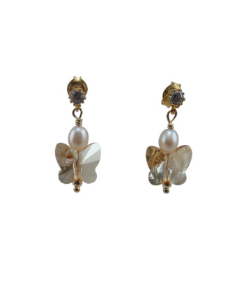 Pearl earrings golden Swarovski crystal designed and created by Jewelry Olga Montreal Canada