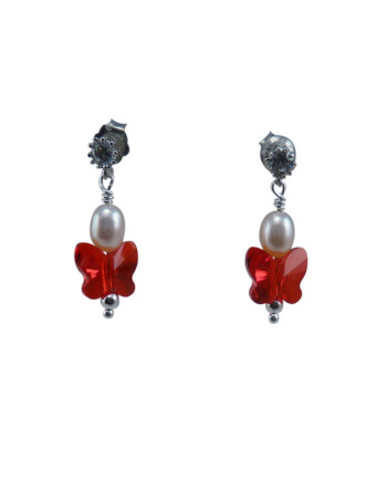 Pearl earrings red Swarovski crystal by Jewelry Olga Montreal Canada