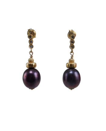 Gorgeous pearl earrings oval black freshwater pearls designed and created by Jewelry Olga Montreal Canada
