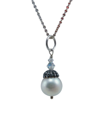 White pearl pendant necklace designed and created by Jewelry Olga Montreal Canada