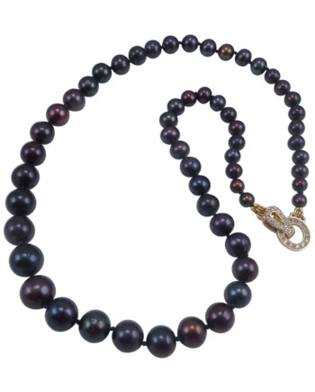 Classic black pearl necklace with modern twist. Designer pearl jewelry by Jewelry Olga Montreal Canada
