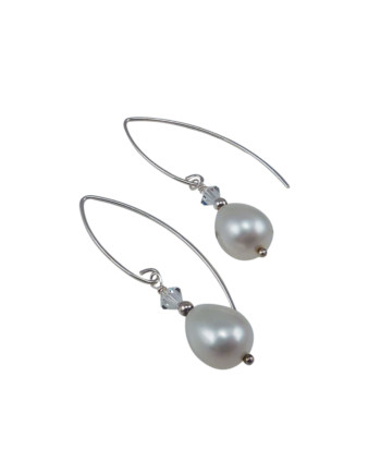 Edgy pearl earrings Swarovski crystal. Trendy modern pearl jewelry designed and created by Jewelry Olga Montreal Canada