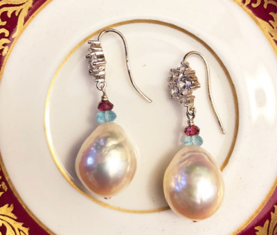 Color in pearl jewelry. Designer pearl earrings created by Jewelry Olga Montreal Canada