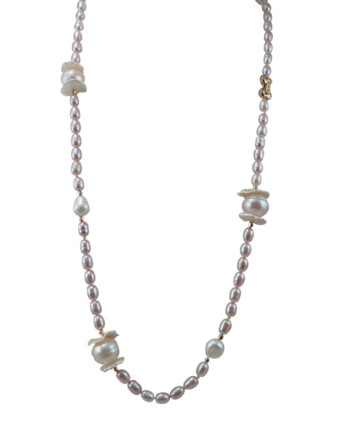 Designer summer pink pearl necklace. Modern pearl jewelry designed and created by Jewelry Olga Montreal Canada