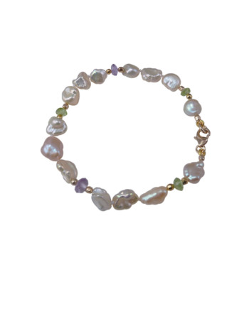 Pearl bracelet keshi peridot, amethyst. Modern pearl jewelry designed and created by Jewelry Olga Montreal Canada