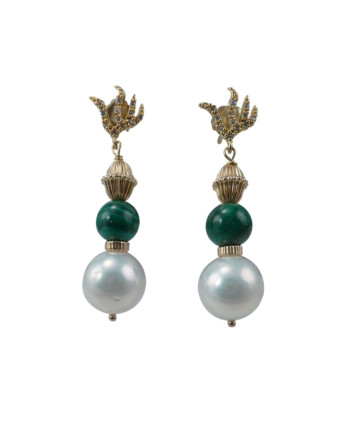 Gorgeous malachite and pearl earrings designed and created by Jewelry Olga Montreal Canada
