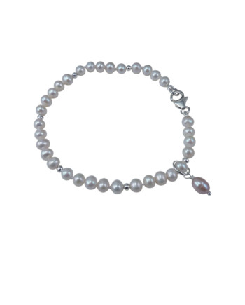 White pearl bracelet charm as accent. Designed and created by Jewelry Olga Montreal Canada