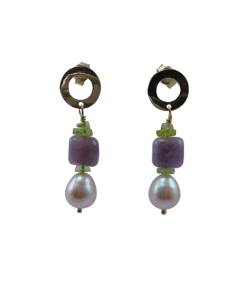Drop lavender pink pearl earrings. Designed and created by Jewelry Olga Montreal Canada