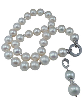 Pearl necklace large white pearls. Modern pearl jewelry designed and created by Jewelry Olga Montreal Canada