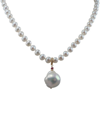 Versatile white baroque pearl pendant. Modern pearl jewelry designed and created by Jewelry Olga Montreal Canada