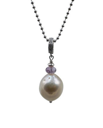 Stylish pink baroque pearl pendant necklace. Designed and created by Jewelry Olga Montreal Canada