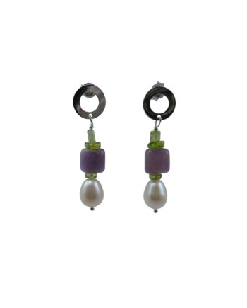Dangling lavender pink pearl earrings. Designed and created by Jewelry Olga Montreal Canada