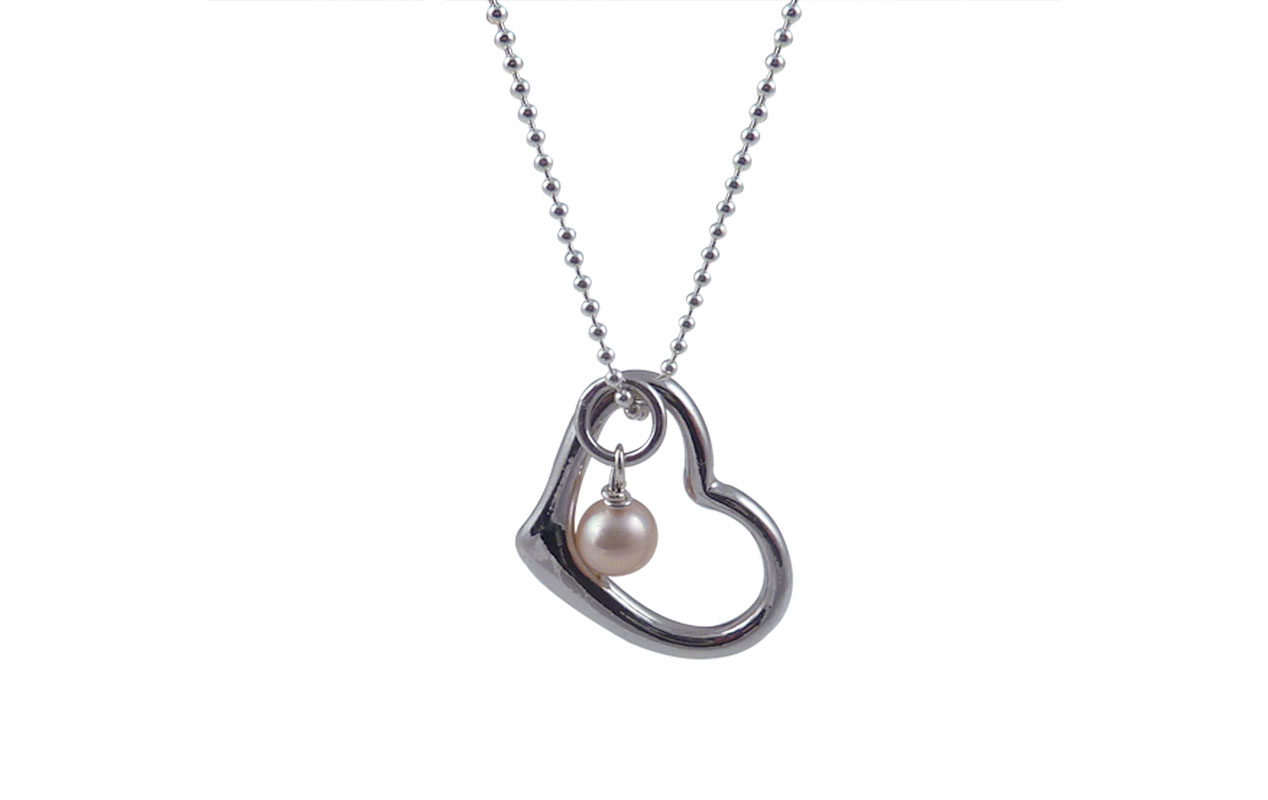 Pearl jewelry gift. Heart love pendant necklace designed and created by Jewelry Olga Montreal Canada